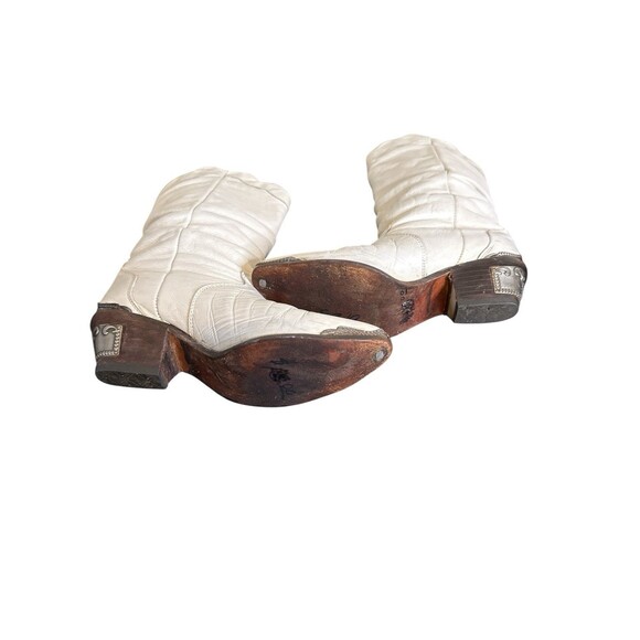 Vintage ZODIAC WHITE LEATHER COWGIRL SLOUCHED BOOTS Metal Toe/Heel 8 - Picture 7 of 11